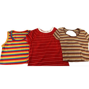 Y2K Striped Crop Top Bundle S/M | SHEIN Rainbow Tank + SO Red Tee + Cutout Baby